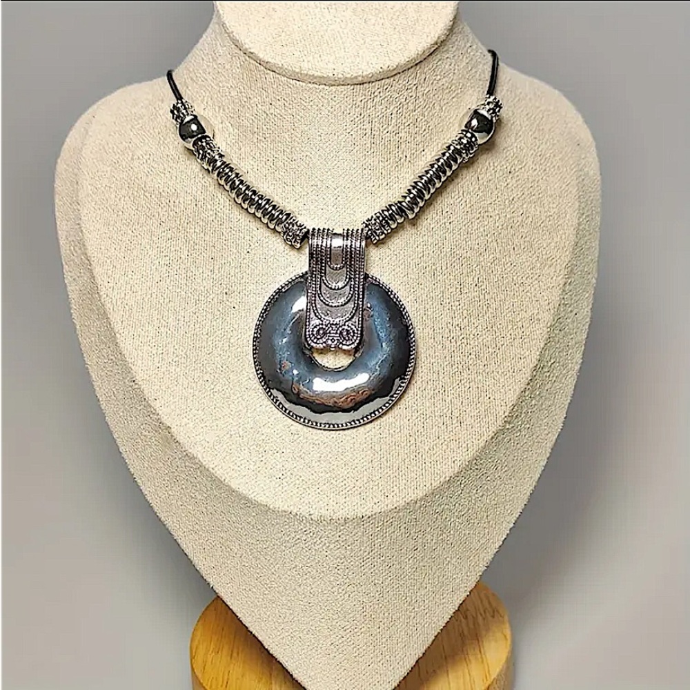 Boho Silver Statement Tribal Choker Necklace - Picture 4 of 4